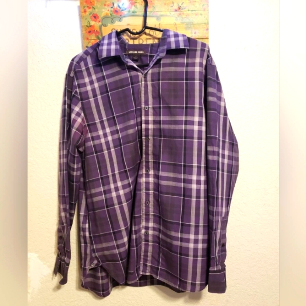 Michael Kors size Large Button Down Long Sleeve Dress Shirt-Purple.